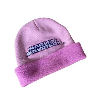 Harley-Davidson Pink Knit Beanie – Logo Embroidered Cuffed Hat Kids /Small Adult